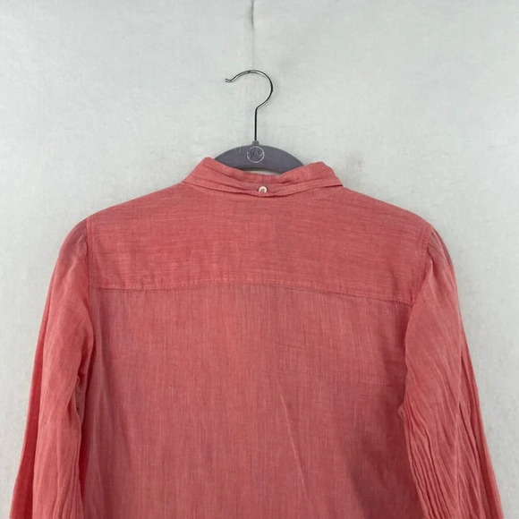 J.Crew Shirt Women's Sz 2 Red Button-Up Collared Chest Pocket Regular Curved Hem - Picture 8 of 11